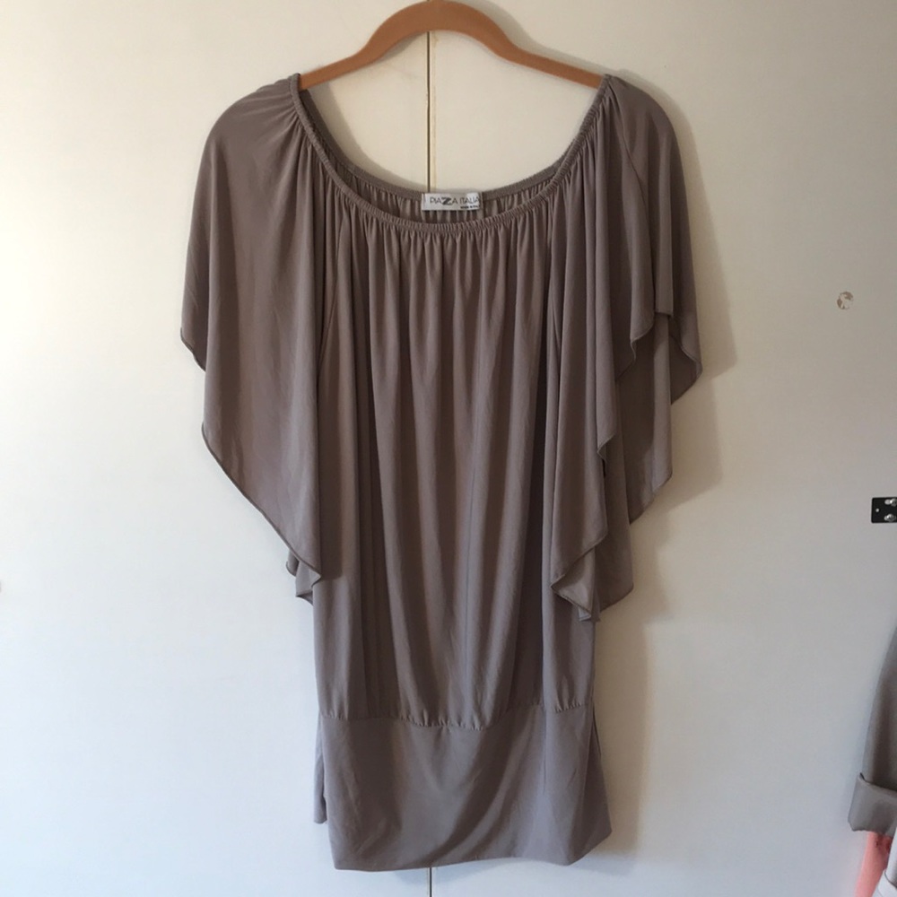 Grey Stretchy Flutter sleeve Top Size L